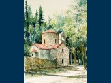 Watercolour, Church in woods, Vonitsa. 18 x 23.5cm